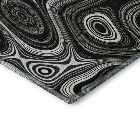 5' X 8' Black And Ivory Geometric Washable Area Rug With UV Protection