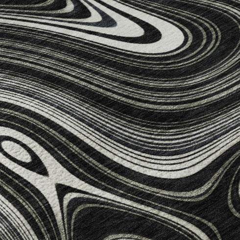 5' X 8' Black And Ivory Geometric Washable Area Rug With UV Protection