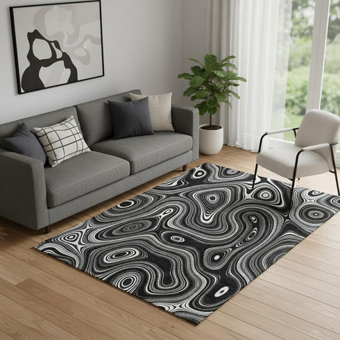 5' X 8' Black And Ivory Geometric Washable Area Rug With UV Protection
