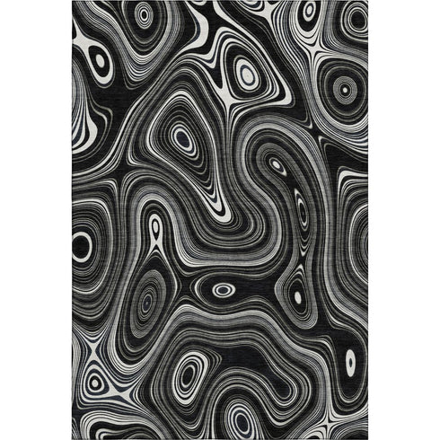 8' X 10' Black And Ivory Geometric Washable Area Rug With UV Protection