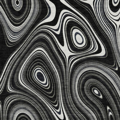 8' X 10' Black And Ivory Geometric Washable Area Rug With UV Protection