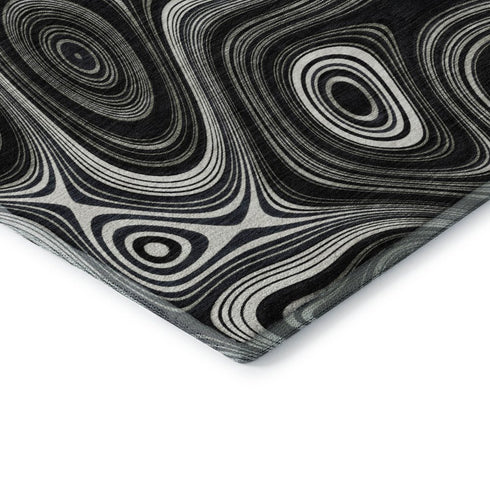 8' X 10' Black And Ivory Geometric Washable Area Rug With UV Protection