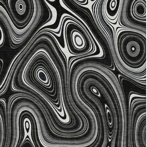 8' X 10' Black And Ivory Geometric Washable Area Rug With UV Protection