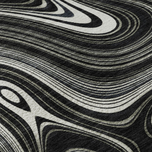 8' X 10' Black And Ivory Geometric Washable Area Rug With UV Protection