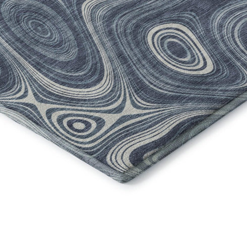 5' X 8' Blue And Ivory Geometric Washable Area Rug With UV Protection