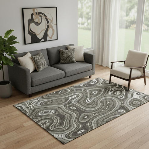 5' X 8' Gray And Silver Geometric Washable Area Rug With UV Protection