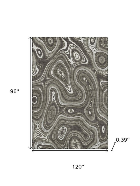 8' X 10' Gray And Silver Geometric Washable Area Rug With UV Protection
