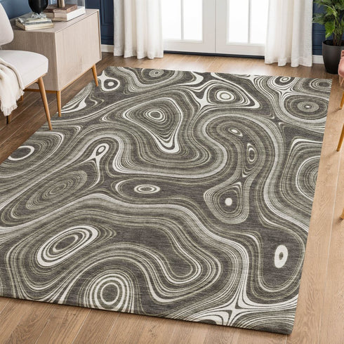 8' X 10' Gray And Silver Geometric Washable Area Rug With UV Protection