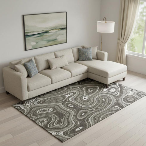 8' X 10' Gray And Silver Geometric Washable Area Rug With UV Protection