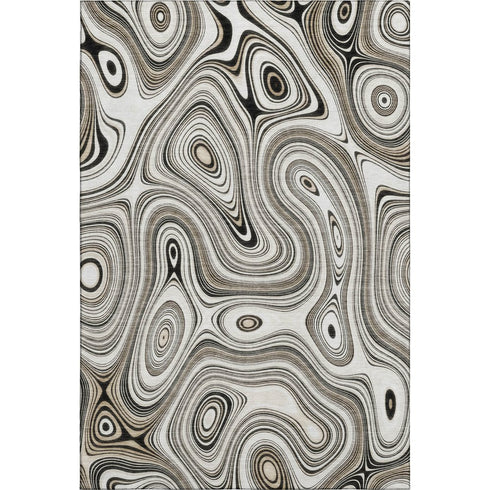 5' X 8' Ivory And Charcoal Geometric Washable Area Rug With UV Protection