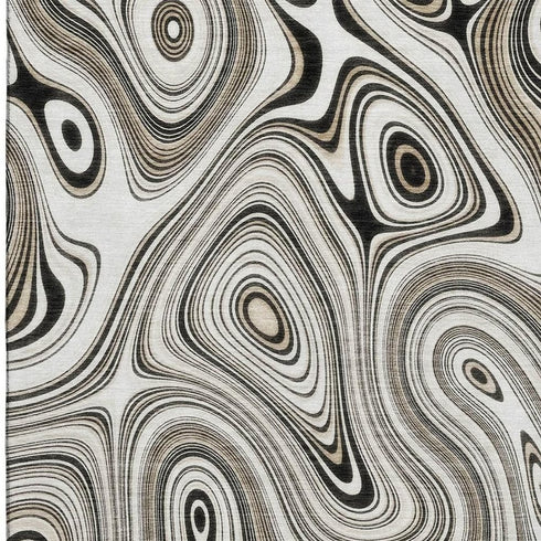 5' X 8' Ivory And Charcoal Geometric Washable Area Rug With UV Protection