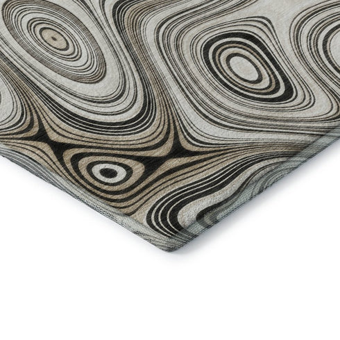 5' X 8' Ivory And Charcoal Geometric Washable Area Rug With UV Protection