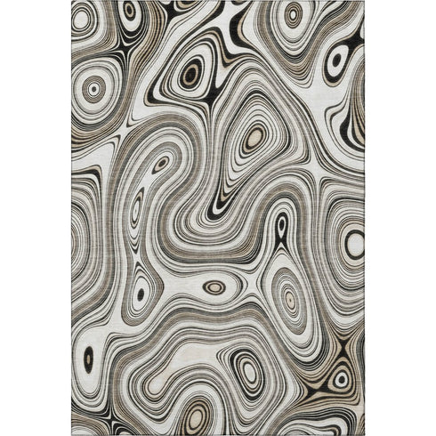 5' X 8' Ivory And Charcoal Geometric Washable Area Rug With UV Protection