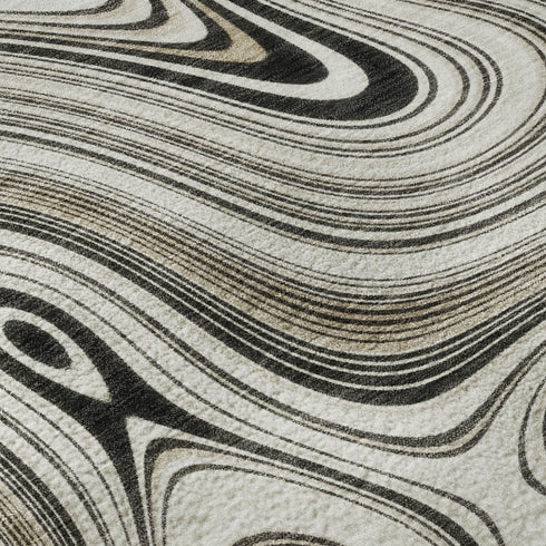 5' X 8' Ivory And Charcoal Geometric Washable Area Rug With UV Protection