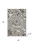 5' X 8' Ivory And Charcoal Geometric Washable Area Rug With UV Protection