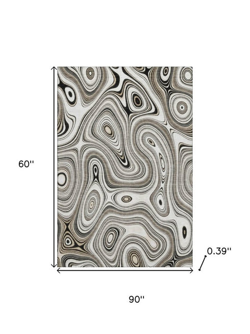 5' X 8' Ivory And Charcoal Geometric Washable Area Rug With UV Protection