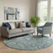 8' Sky Blue And Ivory Geometric Washable Round Rug With UV Protection