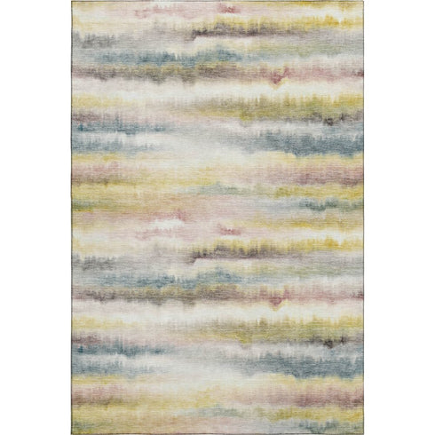 5' X 8' Gold And Ivory Striped Washable Area Rug With UV Protection