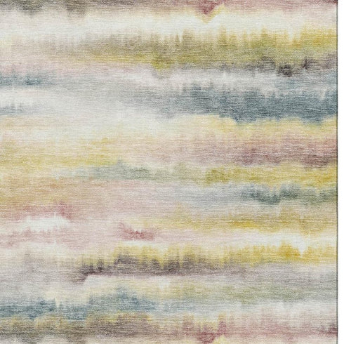 5' X 8' Gold And Ivory Striped Washable Area Rug With UV Protection