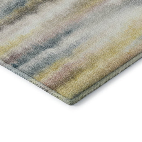 5' X 8' Gold And Ivory Striped Washable Area Rug With UV Protection