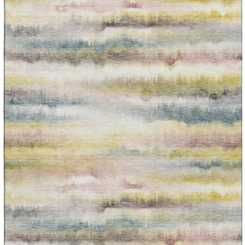5' X 8' Gold And Ivory Striped Washable Area Rug With UV Protection