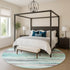 8' Teal And Ivory Striped Washable Round Rug With UV Protection