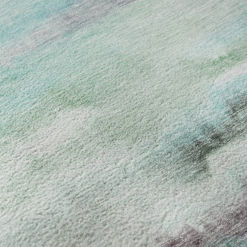 8' Teal And Ivory Striped Washable Round Rug With UV Protection