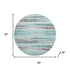 8' Teal And Ivory Striped Washable Round Rug With UV Protection