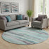 8' Teal And Ivory Striped Washable Round Rug With UV Protection