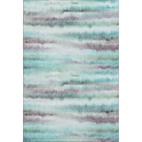 8' X 10' Teal And Ivory Striped Washable Area Rug With UV Protection