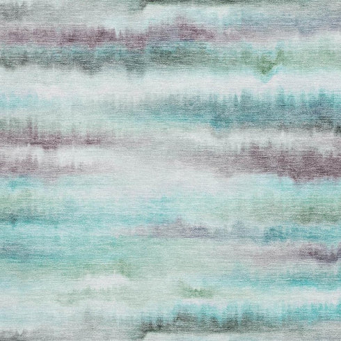 8' X 10' Teal And Ivory Striped Washable Area Rug With UV Protection