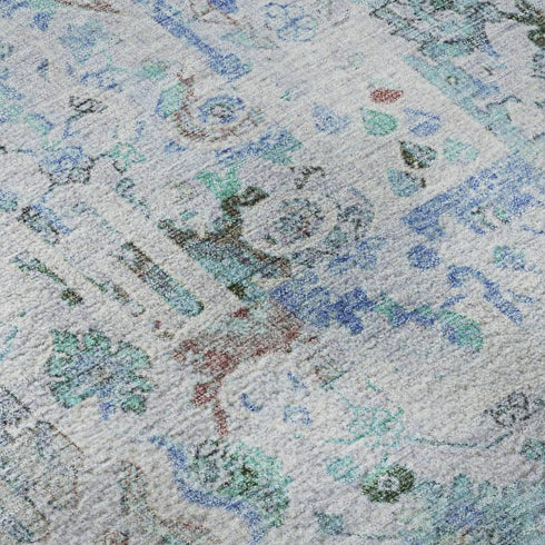 5' X 8' Blue And Ivory Patchwork Washable Area Rug With UV Protection