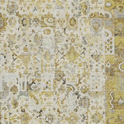 5' X 8' Gold And Ivory Patchwork Washable Area Rug With UV Protection