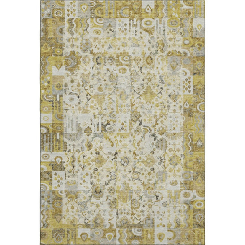 8' X 10' Gold And Ivory Patchwork Washable Area Rug With UV Protection