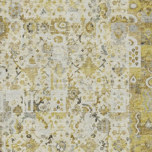 8' X 10' Gold And Ivory Patchwork Washable Area Rug With UV Protection