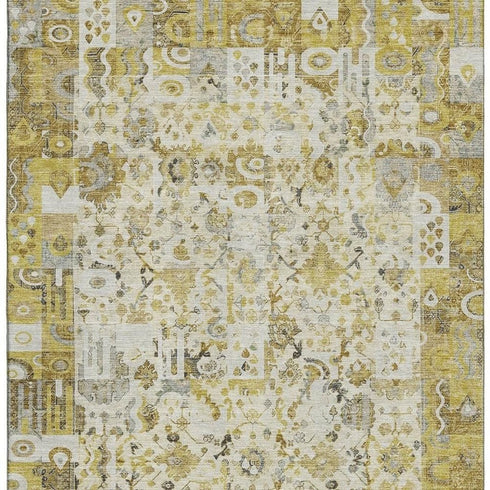 8' X 10' Gold And Ivory Patchwork Washable Area Rug With UV Protection