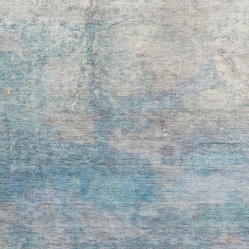 8' X 10' Aqua And Beige Abstract Washable Area Rug With UV Protection