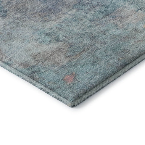 8' X 10' Aqua And Beige Abstract Washable Area Rug With UV Protection