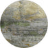 8' Olive Green And Gold Abstract Washable Round Rug With UV Protection