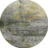 8' Olive Green And Gold Abstract Washable Round Rug With UV Protection