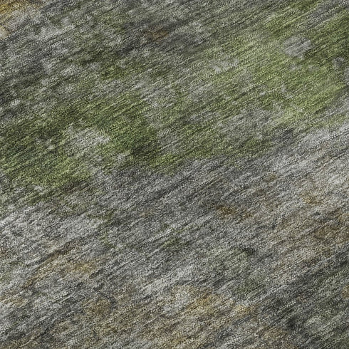 8' Olive Green And Gold Abstract Washable Round Rug With UV Protection