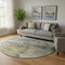 8' Olive Green And Gold Abstract Washable Round Rug With UV Protection