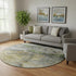 8' Olive Green And Gold Abstract Washable Round Rug With UV Protection
