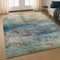 8' X 10' Teal And Beige Abstract Washable Area Rug With UV Protection