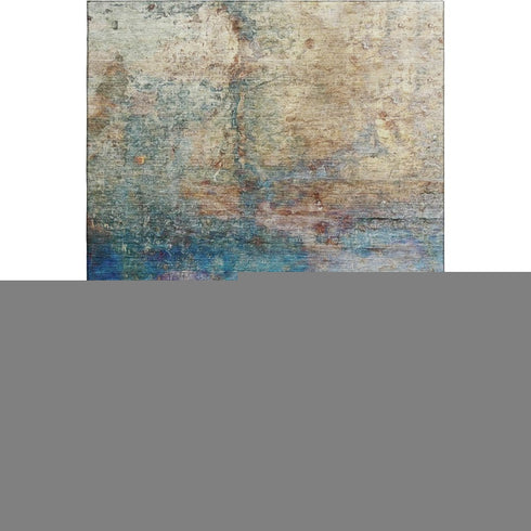 8' X 10' Teal And Beige Abstract Washable Area Rug With UV Protection