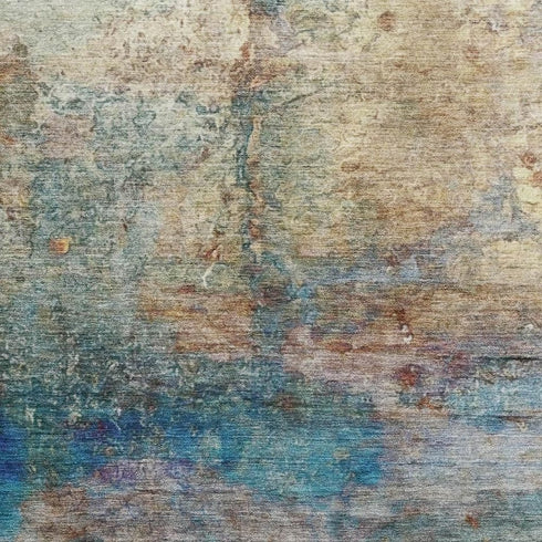 8' X 10' Teal And Beige Abstract Washable Area Rug With UV Protection