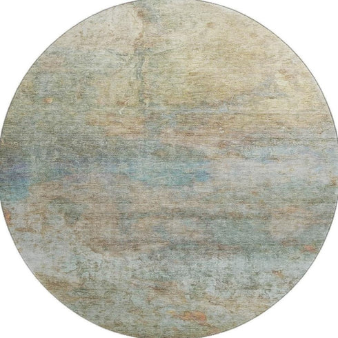 8' Wheat And Beige Abstract Washable Round Rug With UV Protection