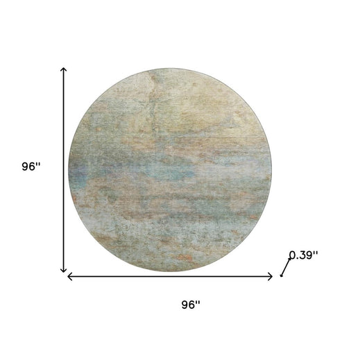 8' Wheat And Beige Abstract Washable Round Rug With UV Protection