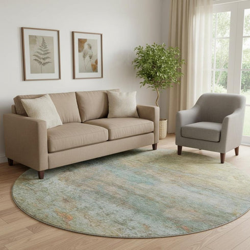 8' Wheat And Beige Abstract Washable Round Rug With UV Protection