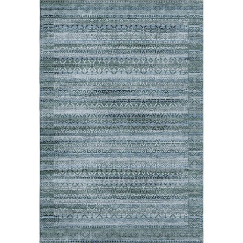 8' X 10' Sage And Blue Striped Washable Area Rug With UV Protection